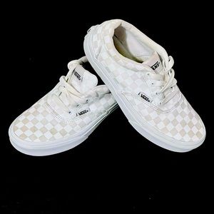 White Checkered Canvas Lace up Vans Youth Size 3